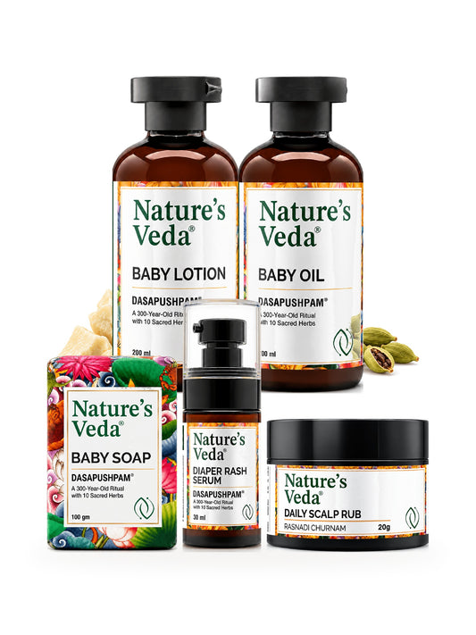 Complete Baby Care Kit: Baby Oil, Baby Lotion, Baby Soap, Diaper Rash Serum and Daily Scalp Rub